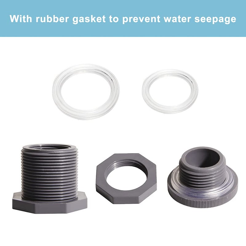 QuQuyi 1/2 Inch PVC Bulkhead Water Tank Connector Adapter Fitting with Plugs Thru-Bulk Pipe Fitting for Rain Barrels  Aquariums  Ponds(Set of 3) - Image 5